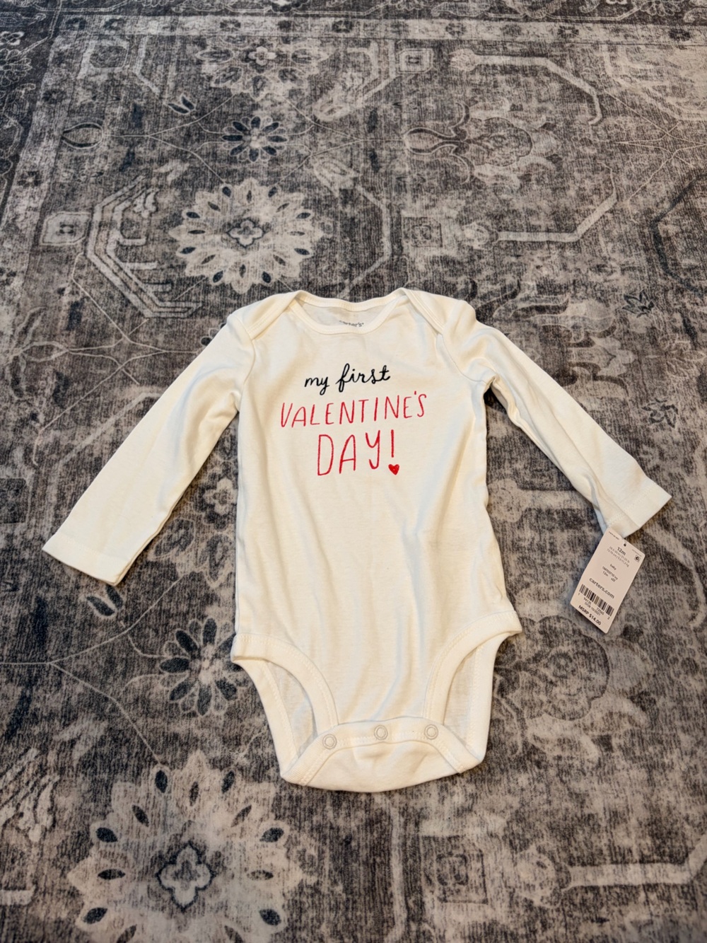 Carter's white Long-Sleeve Bodysuit with Pink my first Valentine’s Day Text